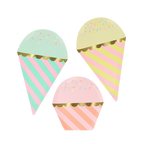 Pastel striped ice cream cone plates with sprinkles birthday decoration from Parte Haus party supply store in Bethesda MD