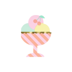 Pastel striped ice cream cup napkin with gold trim for birthday celebration from Parte Haus party supply store in Bethesda Maryland