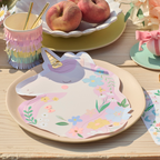 pastel unicorn shaped paper plate with floral design birthday from Parte Haus party supply store in Bethesda MD