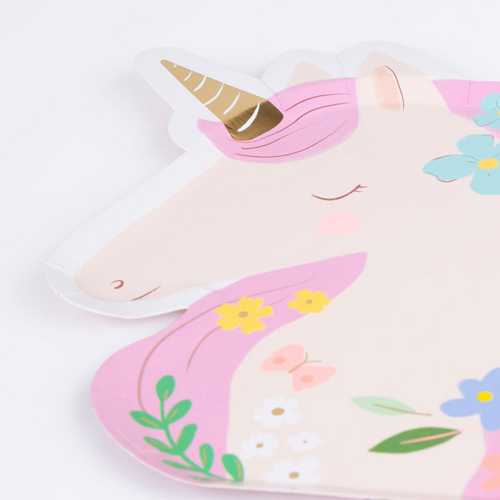 Pink and Purple Meadow Unicorn Shaped Plates