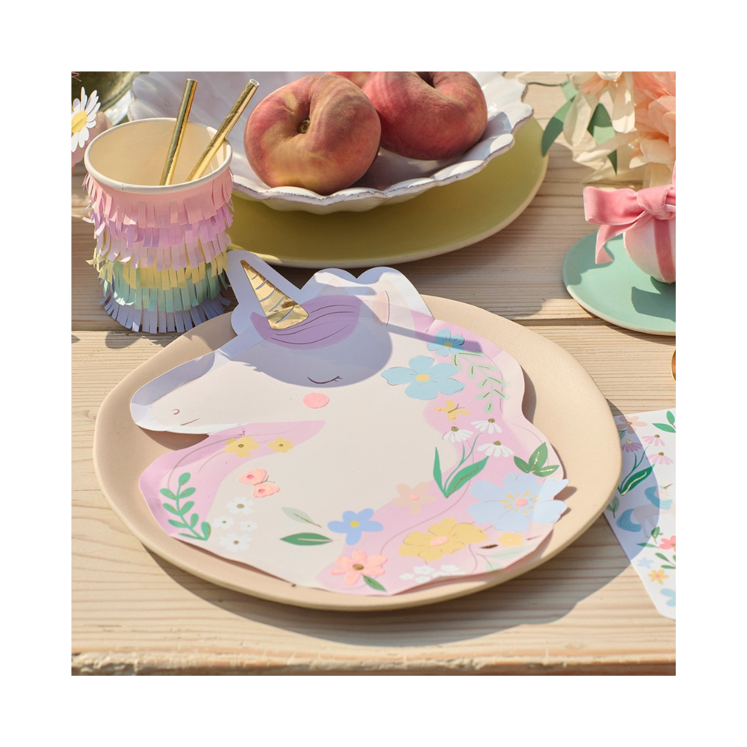 Pink and Purple Meadow Unicorn Shaped Plates
