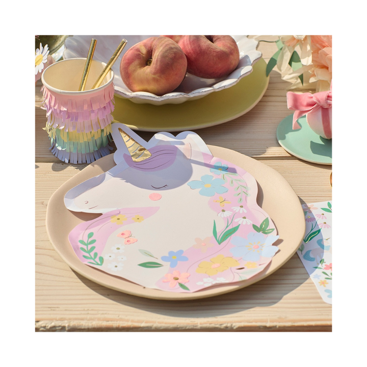 Pink and Purple Meadow Unicorn Shaped Plates