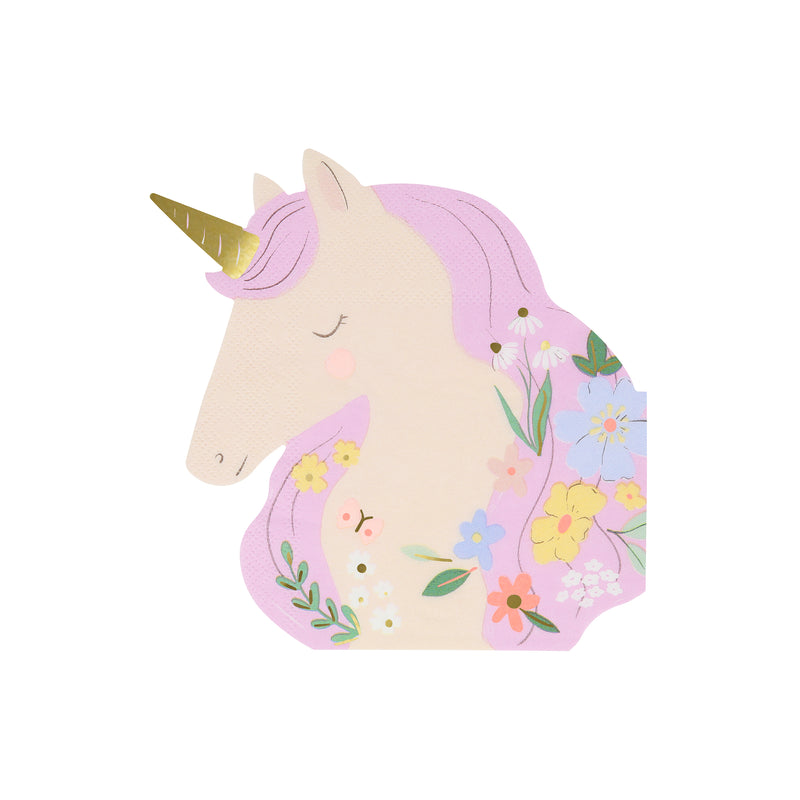 Pastel unicorn shaped napkin with floral accents kids birthday theme from Parte Haus party supply store in Bethesda MD