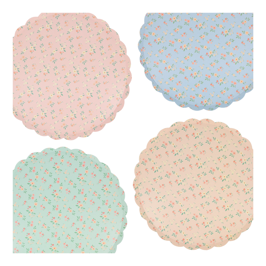 Assorted Colors Ditsy Vintage Scallop Dinner Plates