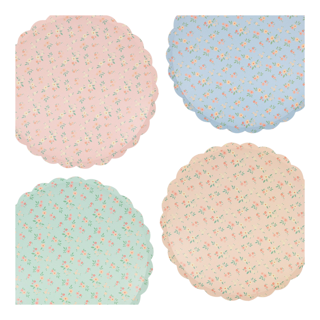 Assorted Colors Ditsy Vintage Scallop Dinner Plates