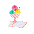 Pink green yellow ice cream pop up birthday card with striped base from Parte Haus party supply store in Bethesda MD