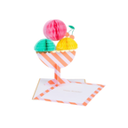 Pink green yellow ice cream pop up birthday card with striped base from Parte Haus party supply store in Bethesda MD