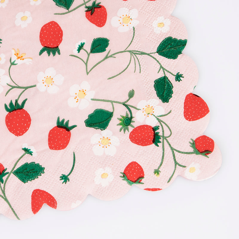 Pink with Strawberry Pattern Dinner Napkins