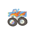 Blue monster truck shaped napkin with flame design for birthday party from Parte Haus party supply store in Bethesda Maryland