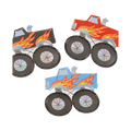 Red blue and black monster truck shaped napkins with flame design kids birthday from Parte Haus party supply store in Bethesda Maryland
