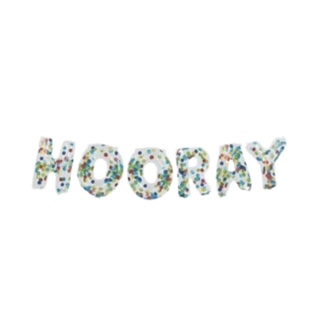 Hooray Clear Confetti Filled Balloon Banner