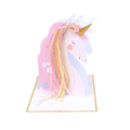 Pink unicorn centerpiece with gold horn and floral accents for birthday from Parte Haus party supply store in Bethesda MD
