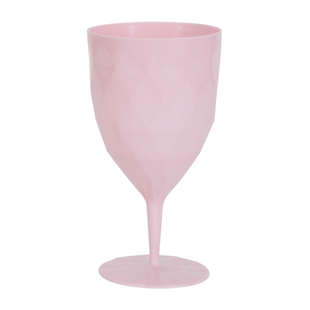 Pink wine glass with a diamond pattern for celebrations from Parte Haus party supply store in Bethesda MD