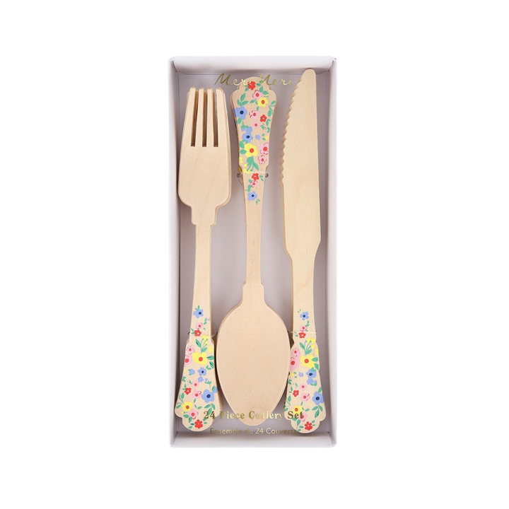 Elegant Floral Wooden Cutlery Set
