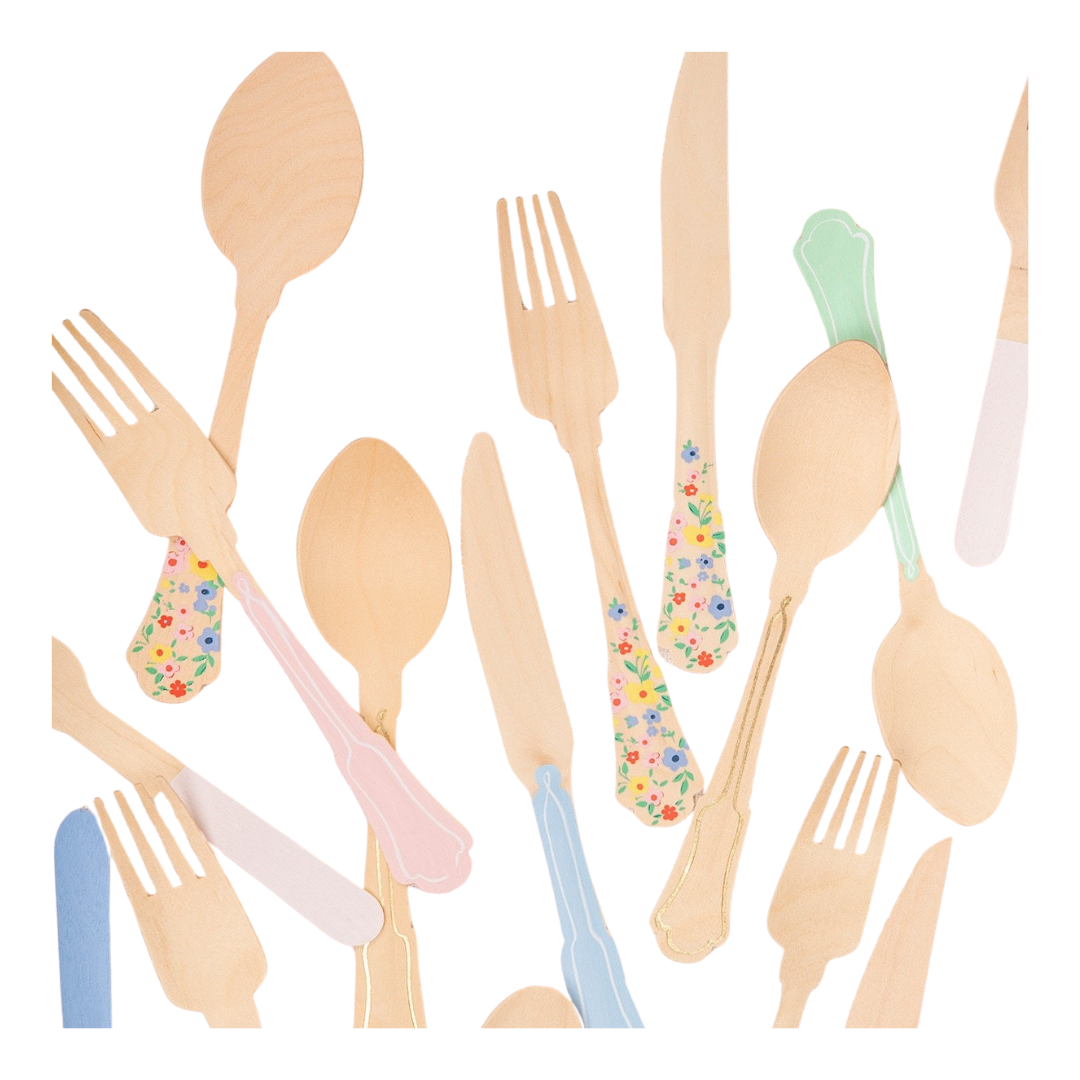 Elegant Floral Wooden Cutlery Set