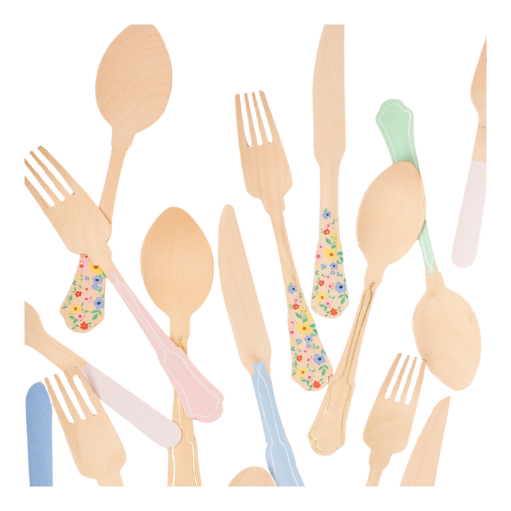 Elegant Floral Wooden Cutlery Set