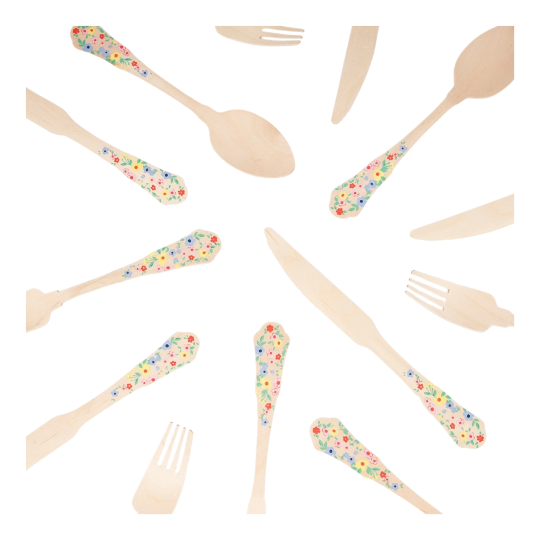 Elegant Floral Wooden Cutlery Set