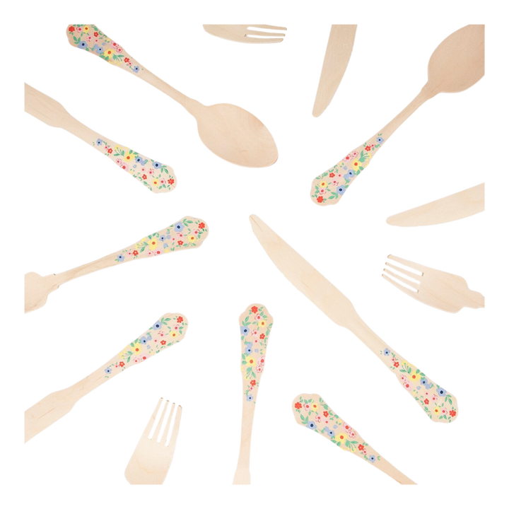 Elegant Floral Wooden Cutlery Set