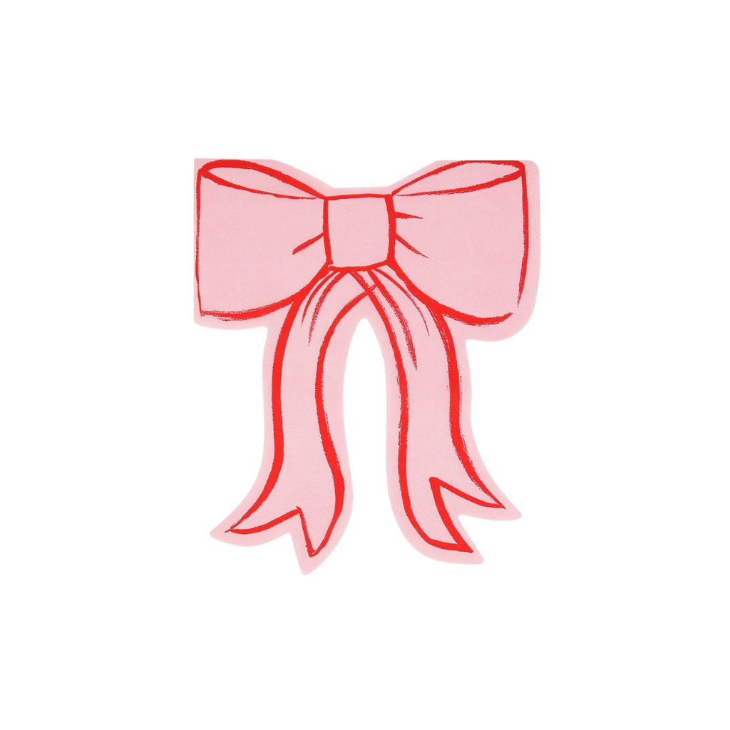 Pink bow napkin with outlined design birthday celebration from Parte Haus party supply store in Bethesda Maryland