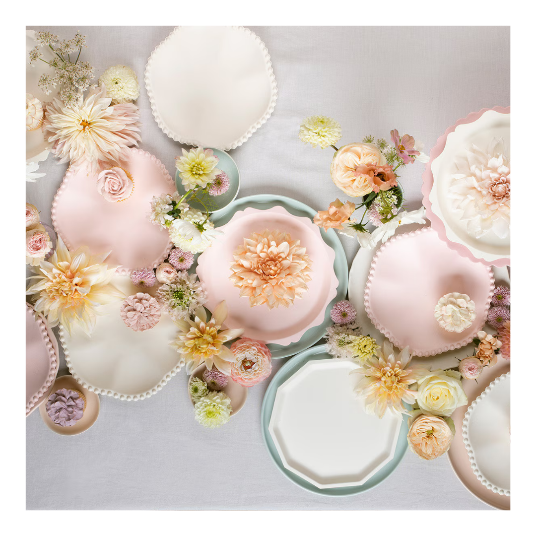 Pink Dot Edged Flower Compostable Dinner Plates 