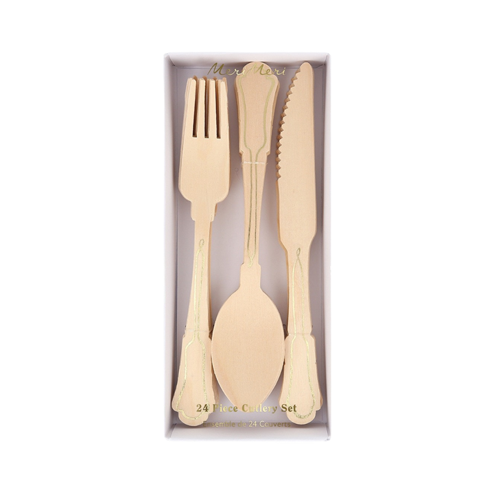 Elegant Gold Foil Detail Wooden Cutlery Set