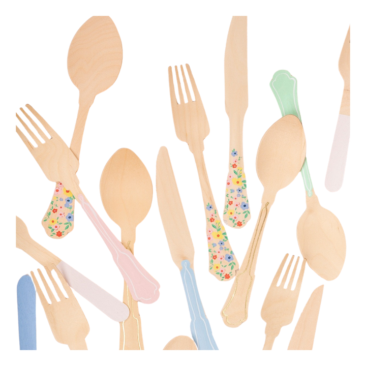 Elegant Gold Foil Detail Wooden Cutlery Set