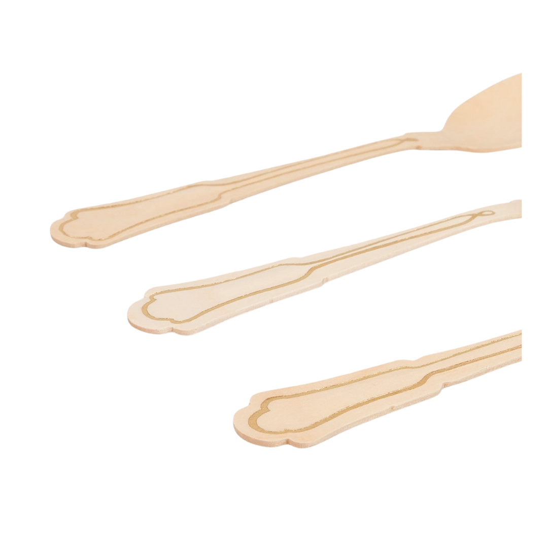Elegant Gold Foil Detail Wooden Cutlery Set