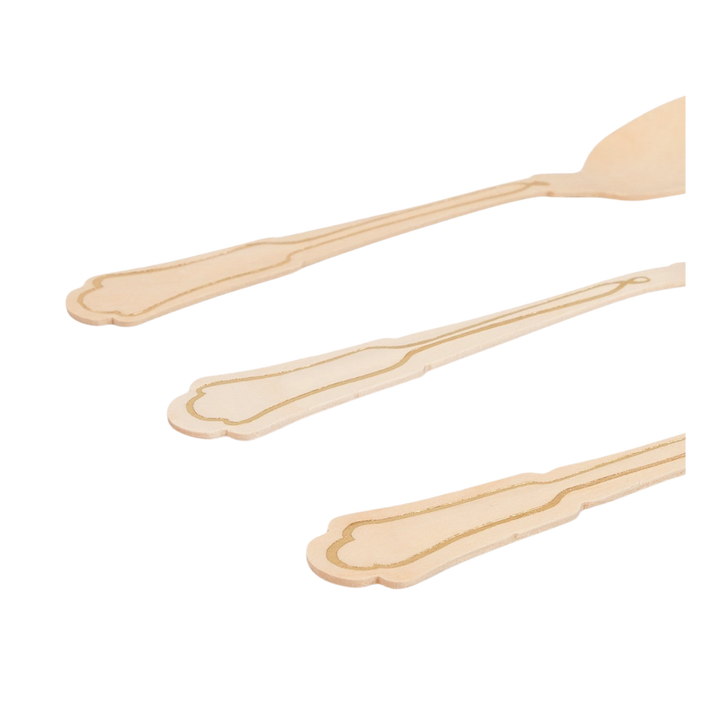 Elegant Gold Foil Detail Wooden Cutlery Set