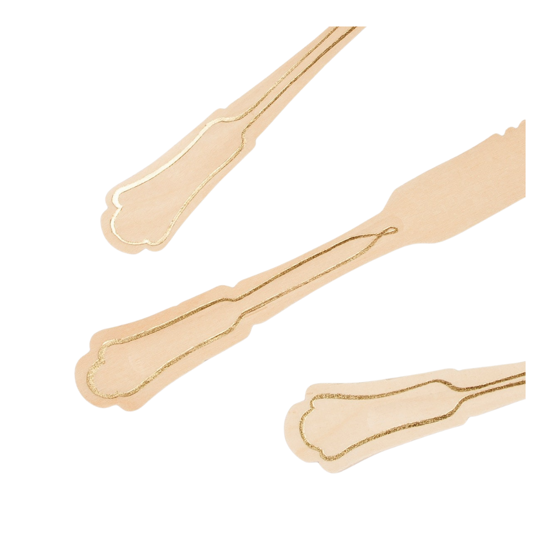 Elegant Gold Foil Detail Wooden Cutlery Set