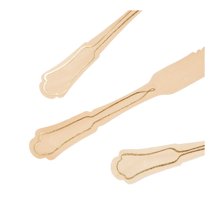 Elegant Gold Foil Detail Wooden Cutlery Set