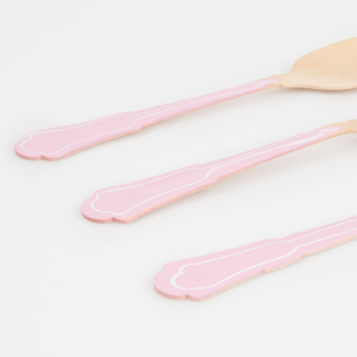 Elegant Pink Wooden Cutlery Set - 24pcs
