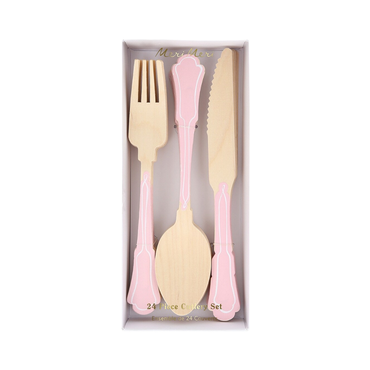 Elegant Pink Wooden Cutlery Set