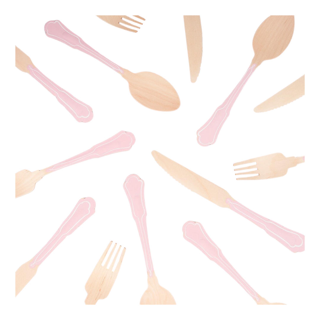 Elegant Pink Wooden Cutlery Set