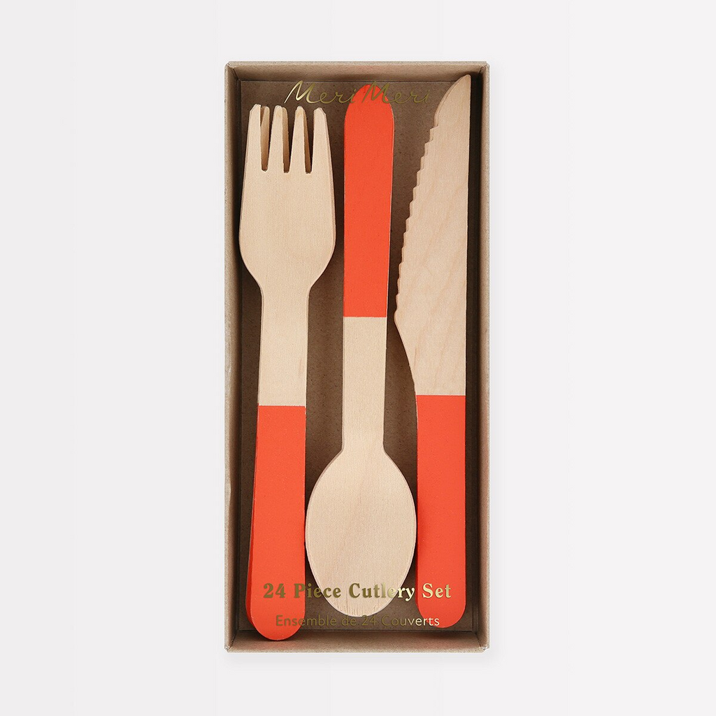 Tomato Red Wooden Cutlery Set - 24pcs
