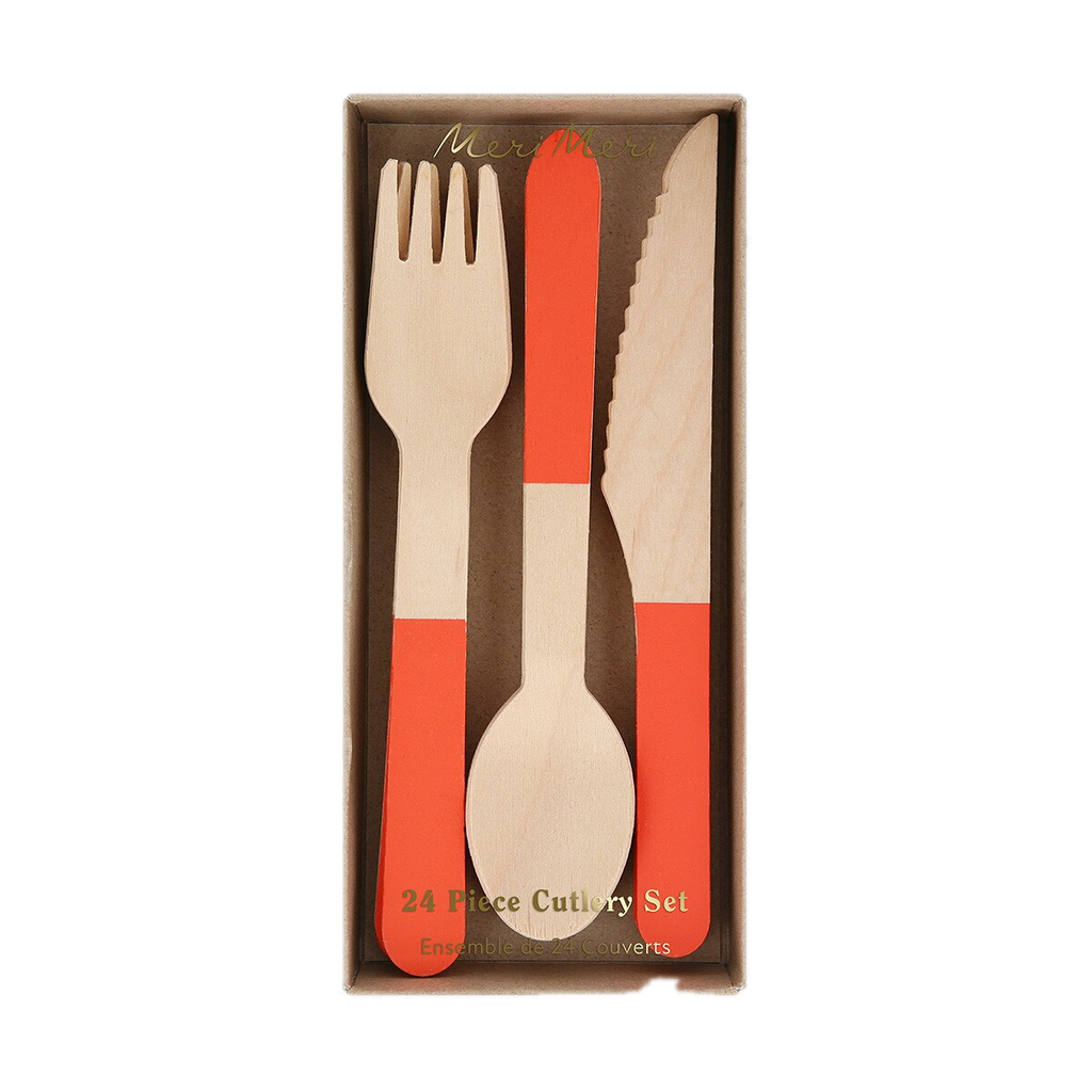 Tomato Red Wooden Cutlery Set - 24pcs