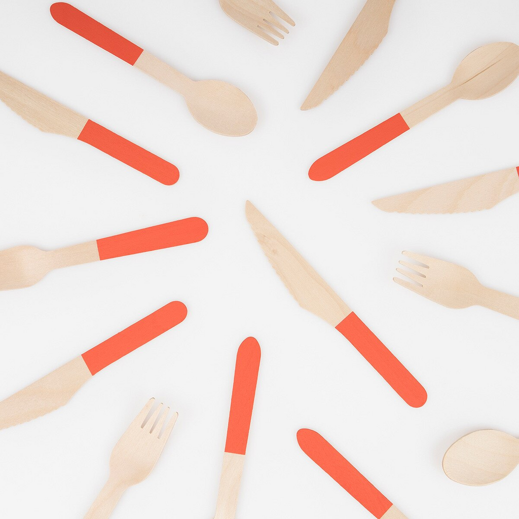 Tomato Red Wooden Cutlery Set - 24pcs
