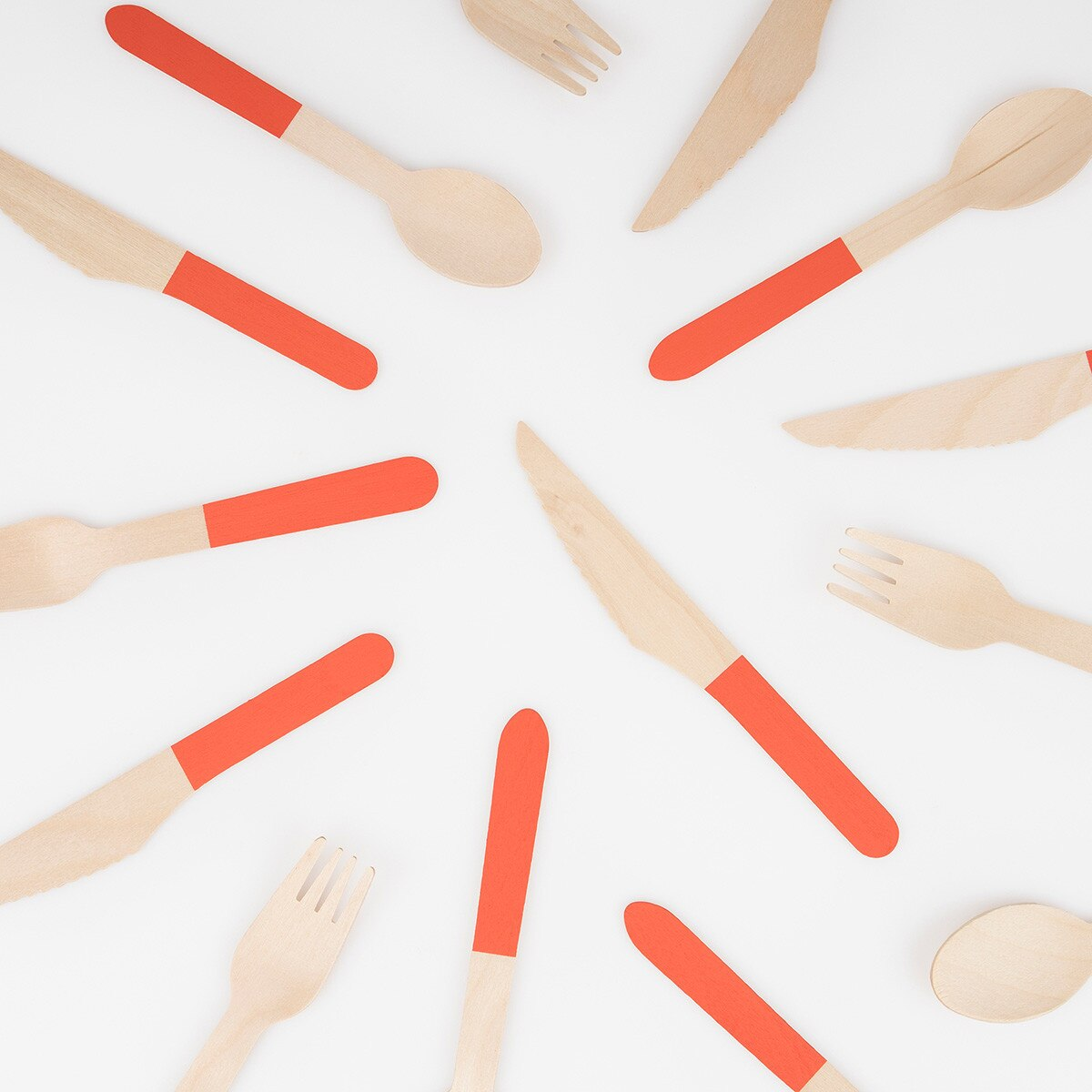 Tomato Red Wooden Cutlery Set - 24pcs