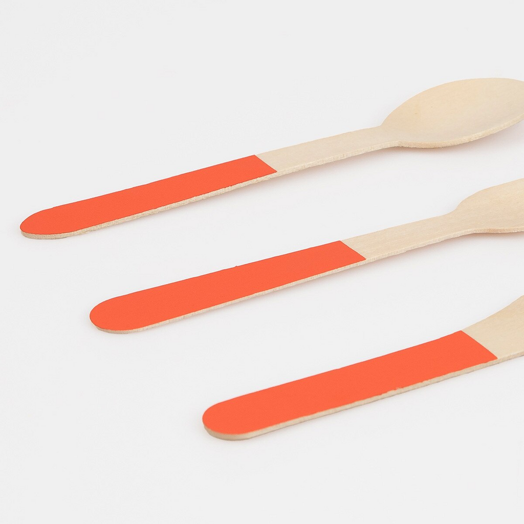 Tomato Red Wooden Cutlery Set - 24pcs