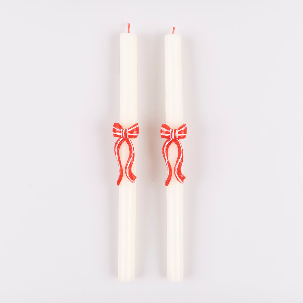 Red Stripy Bow Table Candles
