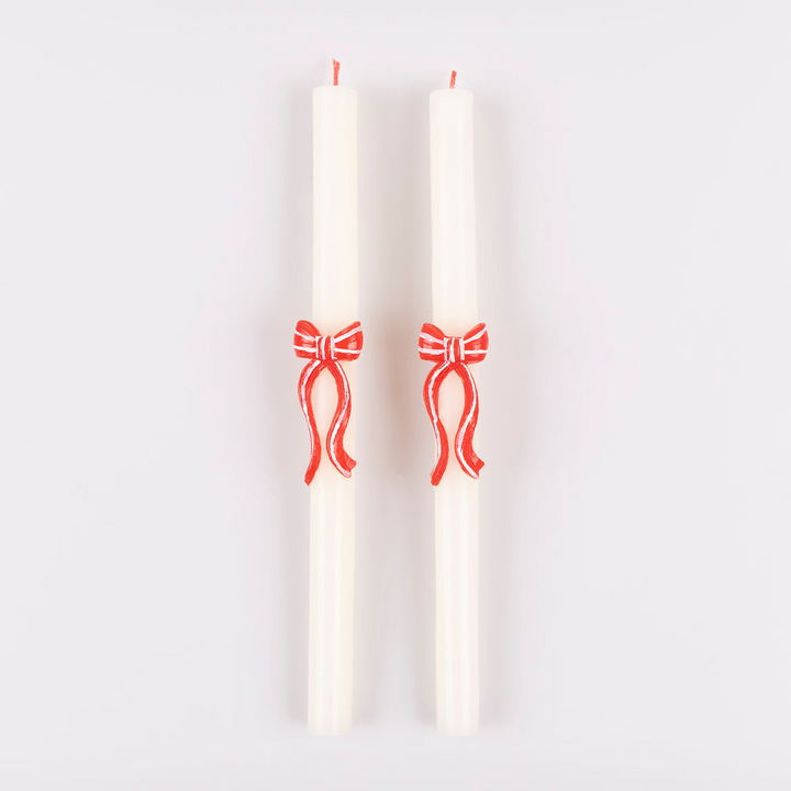 Red Stripy Bow Table Candles