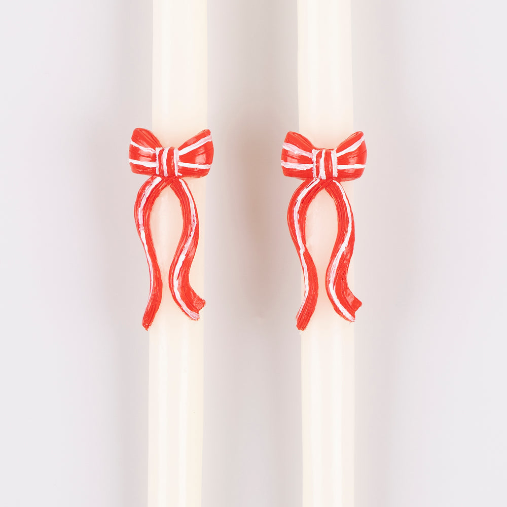 Red Stripy Bow Table Candles