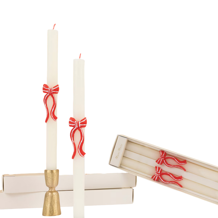 Red Stripy Bow Table Candles