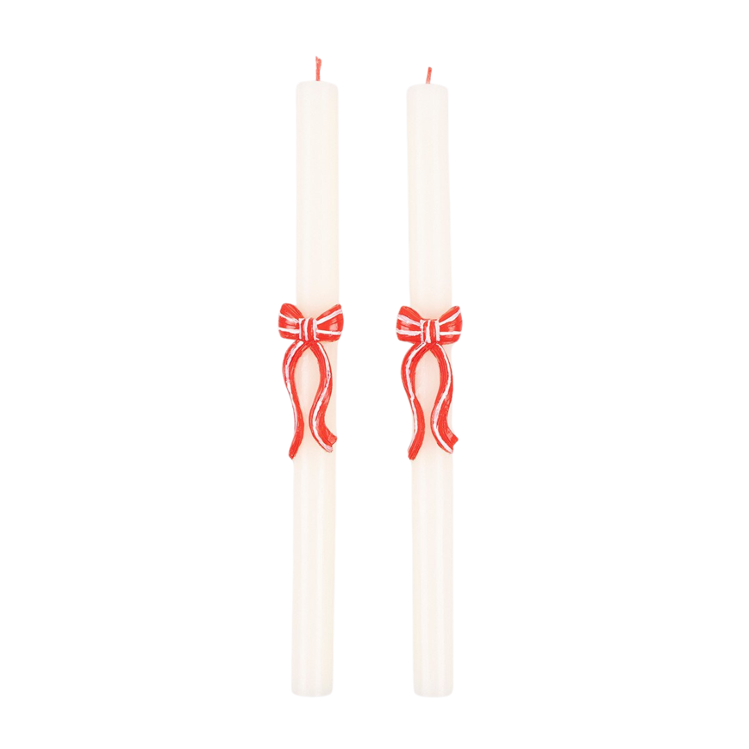 Red Stripy Bow Table Candles