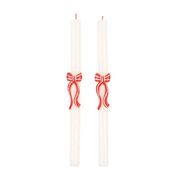 Red Stripy Bow Table Candles