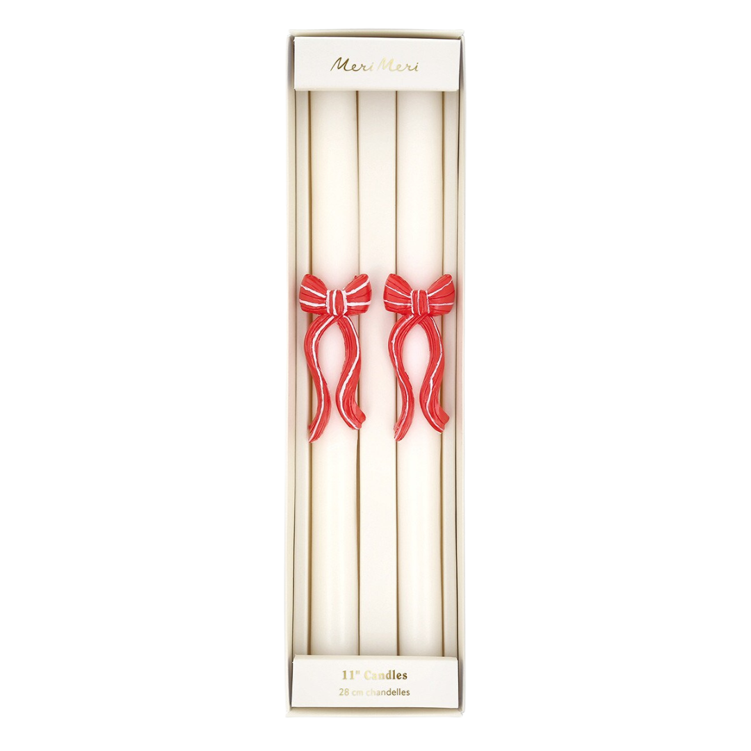 Red Stripy Bow Table Candles