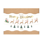 Brown and white Christmas garland box with Santa and reindeer holiday theme from Parte Haus party supply store in Bethesda MD