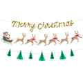 Gold green and red Christmas garland with Santa sleigh and reindeer for holiday from Parte Haus party supply store in Bethesda Maryland
