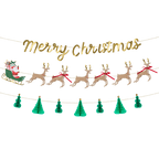 Gold green and red Christmas garland with Santa sleigh and reindeer for holiday from Parte Haus party supply store in Bethesda Maryland