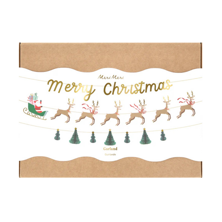 Gold, Brown and Green Santa, Sleigh & Reindeer " Merry Christmas" Garlands