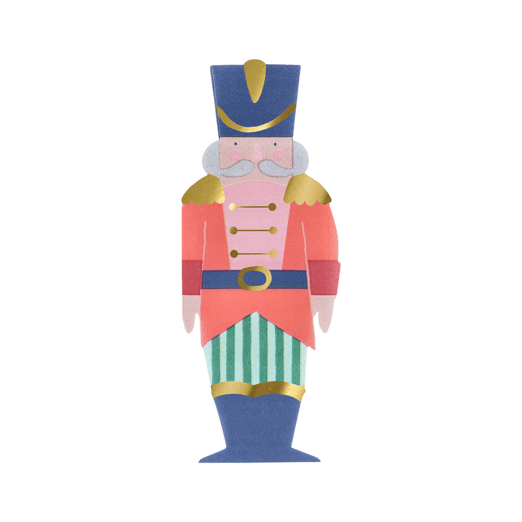 Colorful nutcracker decoration with gold and blue details Christmas theme from Parte Haus party supply store in Bethesda MD